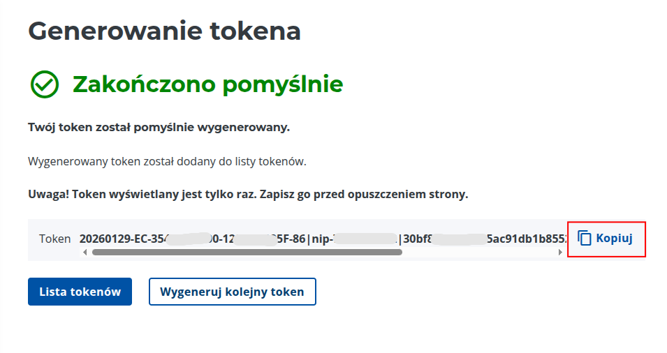 Sekcja tokenów w KSeF